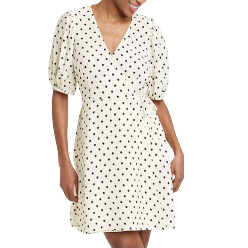 A New Day Black and White Puff Sleeve Mini Wrap Dress 3X